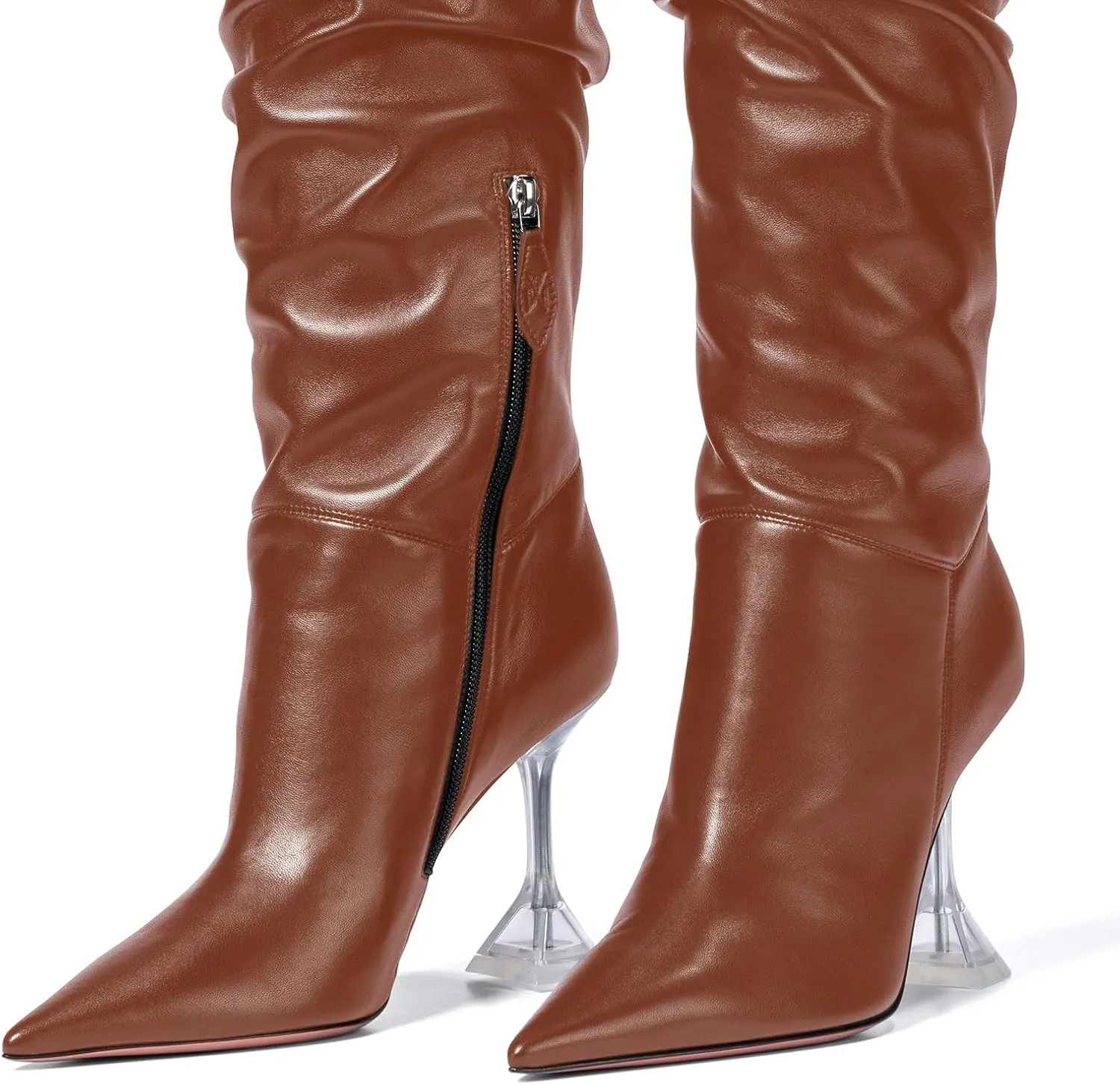 anteikira Women's Fashion Pointed Toe Clear Heel Over the Knee Boots Slouch High Heel Side Zipper Tall Boots for Women Size 5.5-12US
