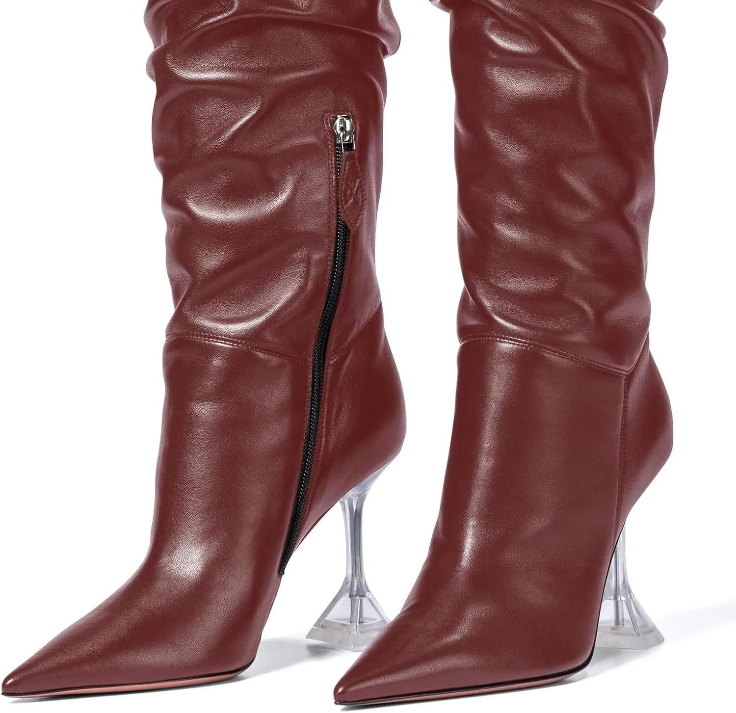 anteikira Women's Fashion Pointed Toe Clear Heel Over the Knee Boots Slouch High Heel Side Zipper Tall Boots for Women Size 5.5-12US