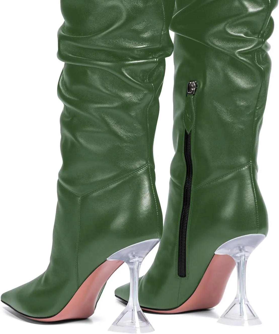 anteikira Women's Fashion Pointed Toe Clear Heel Over the Knee Boots Slouch High Heel Side Zipper Tall Boots for Women Size 5.5-12US