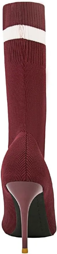 anteikira Women's Sock Bootie Stiletto High Heel Stretch Ankle Boots Pull On Pointed Toe Knit Winter Soft Comfortable Short Mid Calf Boot For Laides