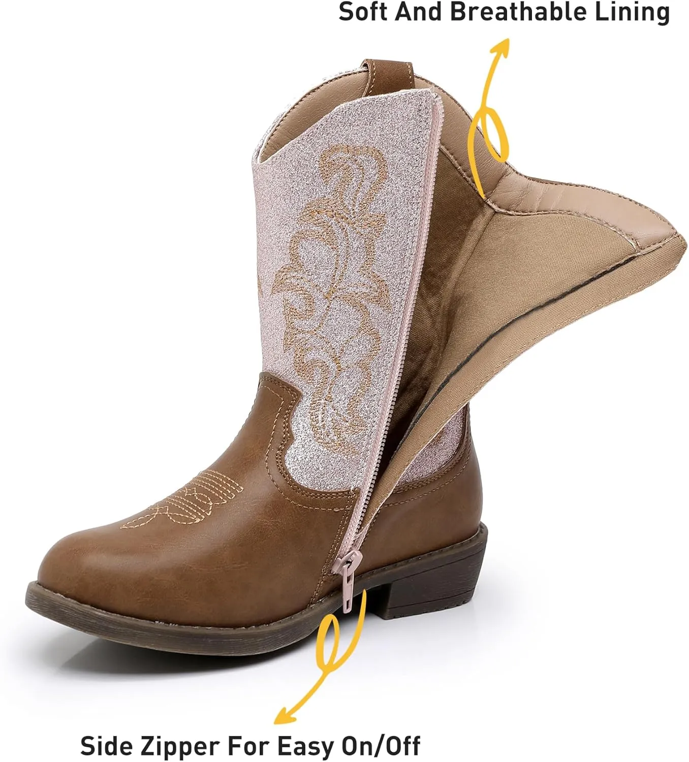Apakowa Girls Cowboy Boots Side Zipper Cowgirl Boots Embroidered Western Style Toddler Little Kid Big Kid