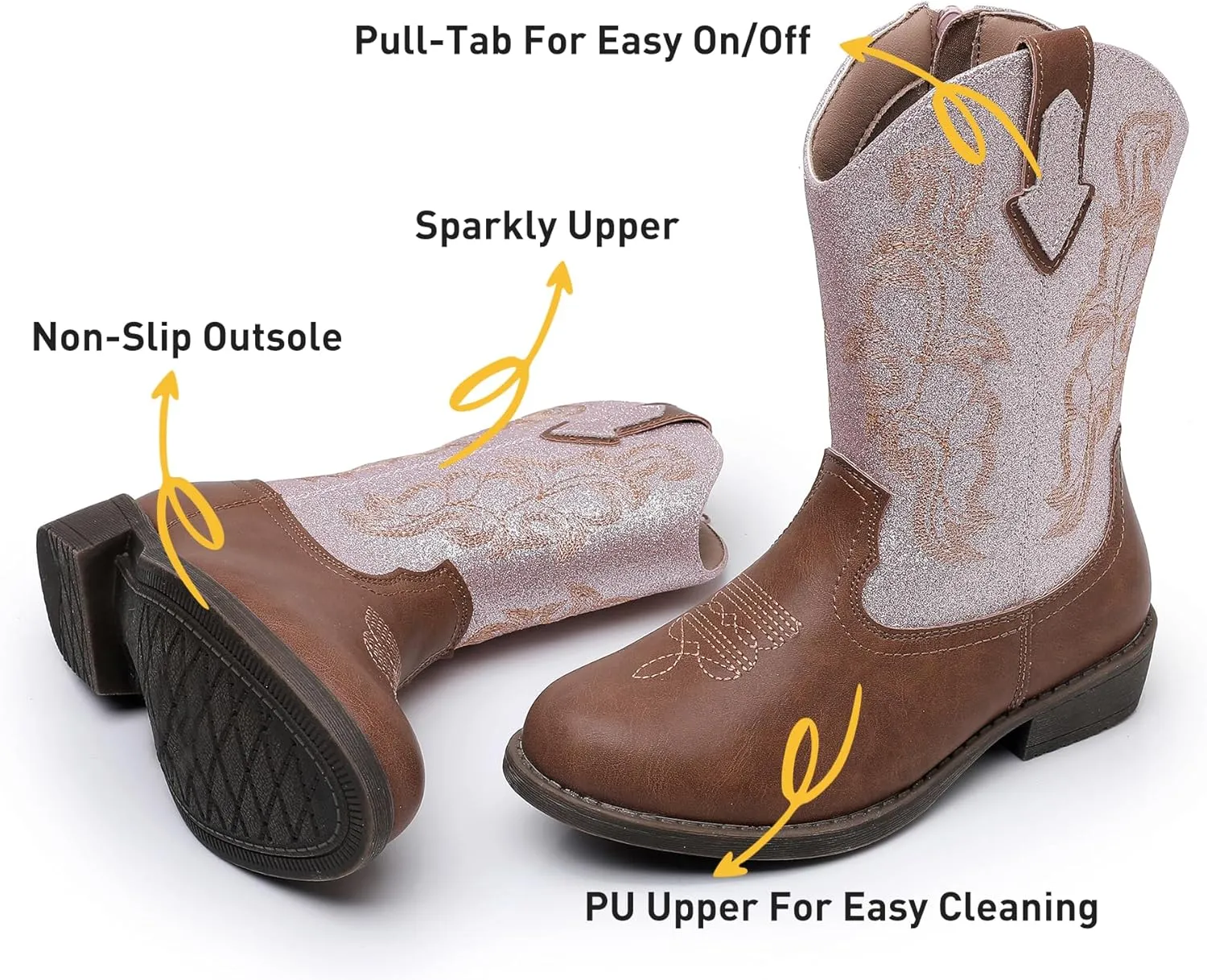 Apakowa Girls Cowboy Boots Side Zipper Cowgirl Boots Embroidered Western Style Toddler Little Kid Big Kid