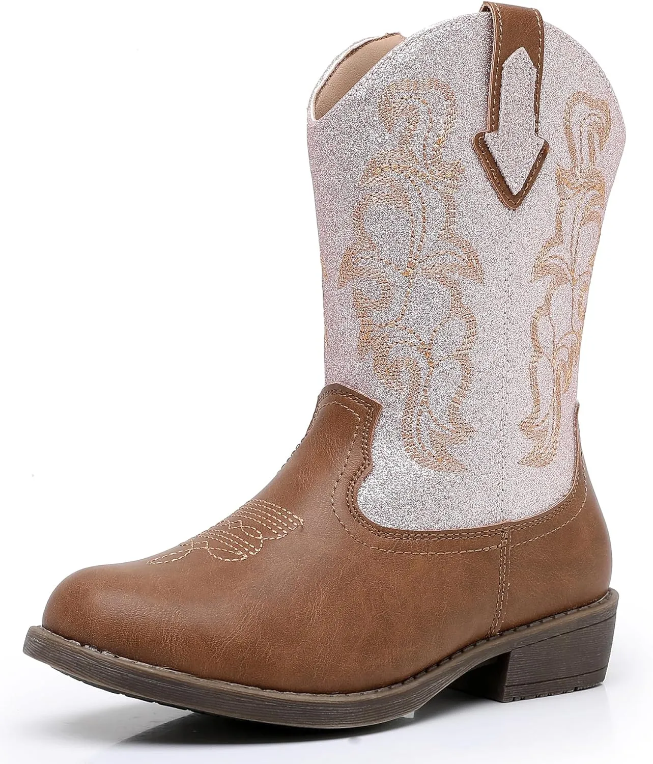 Apakowa Girls Cowboy Boots Side Zipper Cowgirl Boots Embroidered Western Style Toddler Little Kid Big Kid