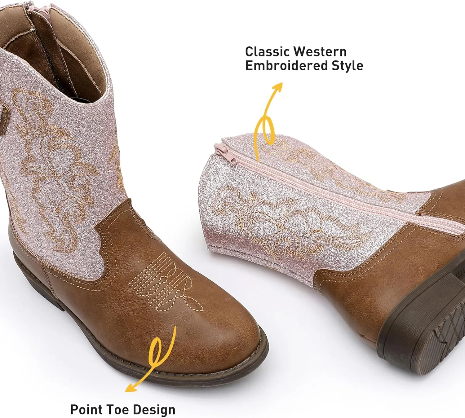 Apakowa Girls Cowboy Boots Side Zipper Cowgirl Boots Embroidered Western Style Toddler Little Kid Big Kid
