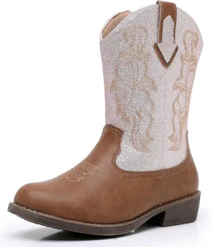 Apakowa Girls Cowboy Boots Side Zipper Cowgirl Boots Embroidered Western Style Toddler Little Kid Big Kid
