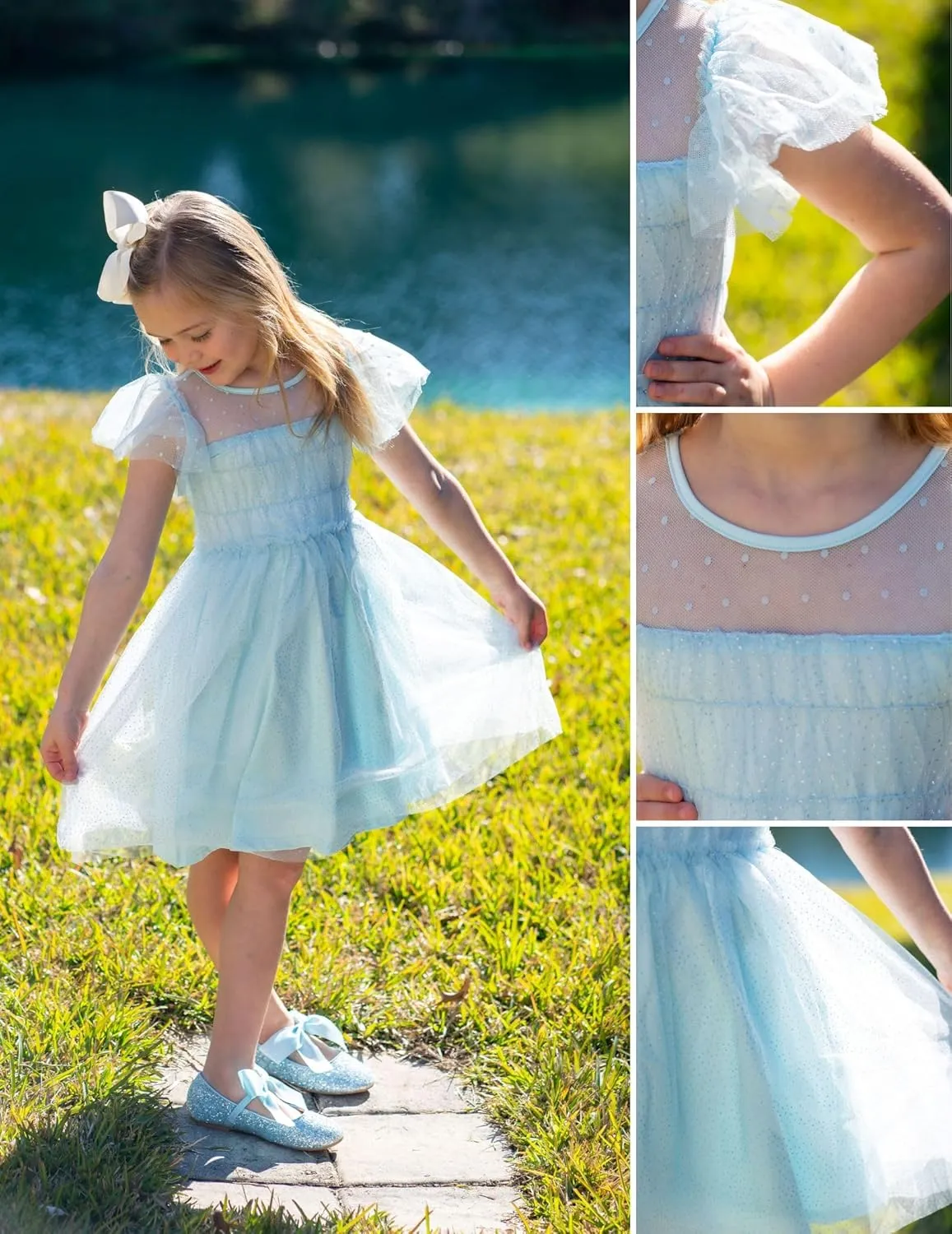 Arshiner Little Girl Dresses Contrast Mesh Ruffle Sleeve Birthday Holiday Princess Toddler Tulle Dress for 2-7 Years Old