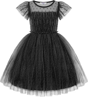 Arshiner Little Girl Dresses Contrast Mesh Ruffle Sleeve Birthday Holiday Princess Toddler Tulle Dress for 2-7 Years Old