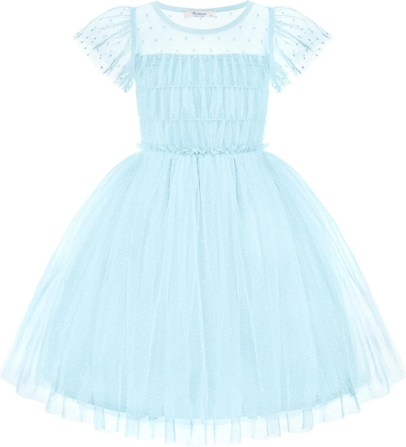 Arshiner Little Girl Dresses Contrast Mesh Ruffle Sleeve Birthday Holiday Princess Toddler Tulle Dress for 2-7 Years Old