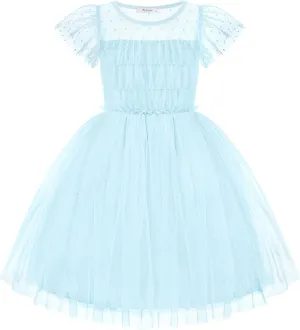 Arshiner Little Girl Dresses Contrast Mesh Ruffle Sleeve Birthday Holiday Princess Toddler Tulle Dress for 2-7 Years Old