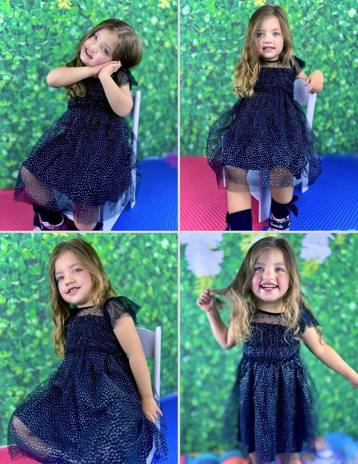 Arshiner Little Girl Dresses Contrast Mesh Ruffle Sleeve Birthday Holiday Princess Toddler Tulle Dress for 2-7 Years Old