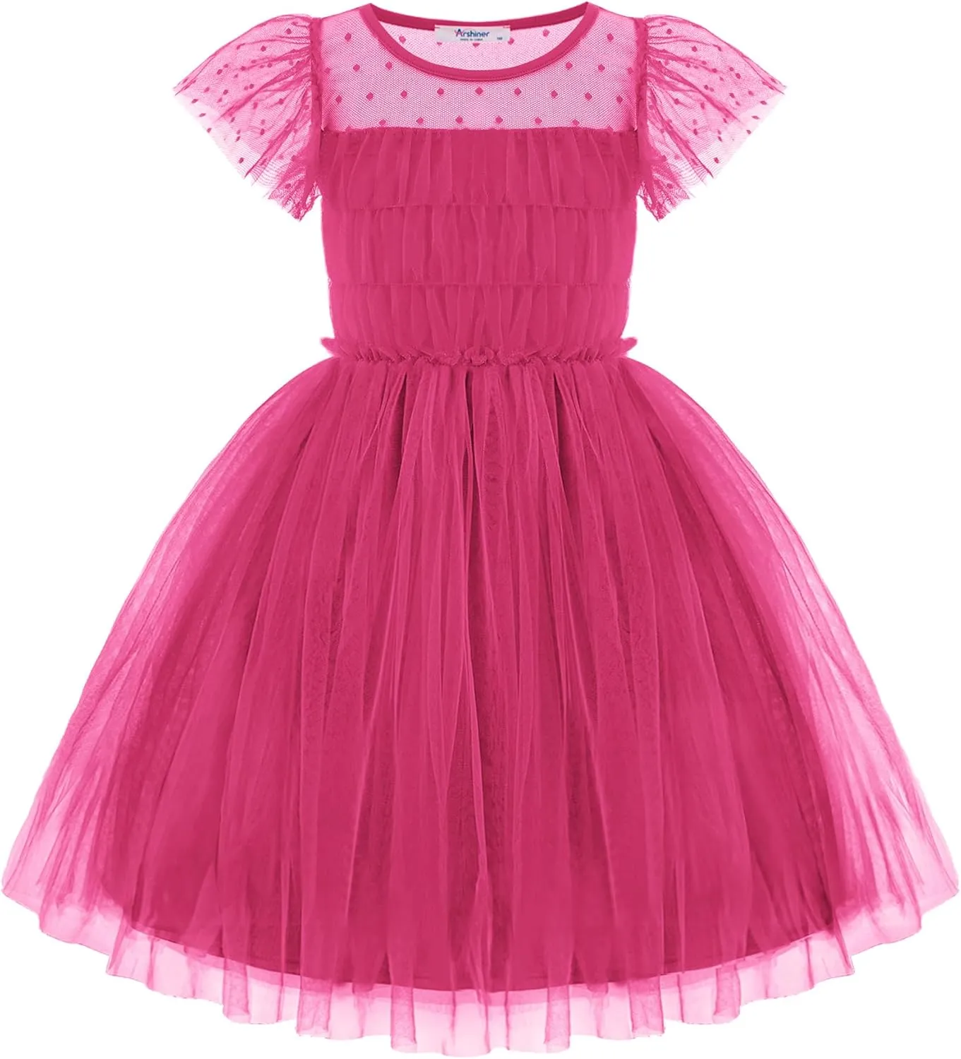Arshiner Little Girl Dresses Contrast Mesh Ruffle Sleeve Birthday Holiday Princess Toddler Tulle Dress for 2-7 Years Old
