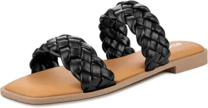 ATHMILE Women's Flat Sandals Crossover Braided Sandals for Women Fashion Round Open Toe Slip On Slide for Dressy Summer