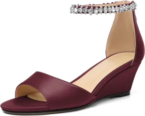 AUMOTED Women Wedge Sandals Peep Open Toe Mid Low Heel Slip-on Slingback Double Elastic Band Heeled Dress Summer Shoes 2 Inch