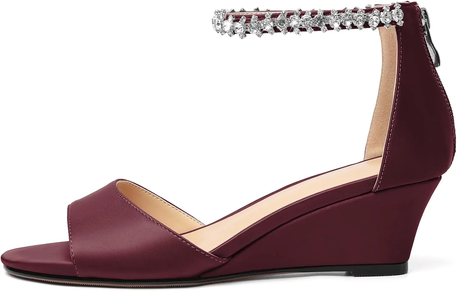 AUMOTED Women Wedge Sandals Peep Open Toe Mid Low Heel Slip-on Slingback Double Elastic Band Heeled Dress Summer Shoes 2 Inch