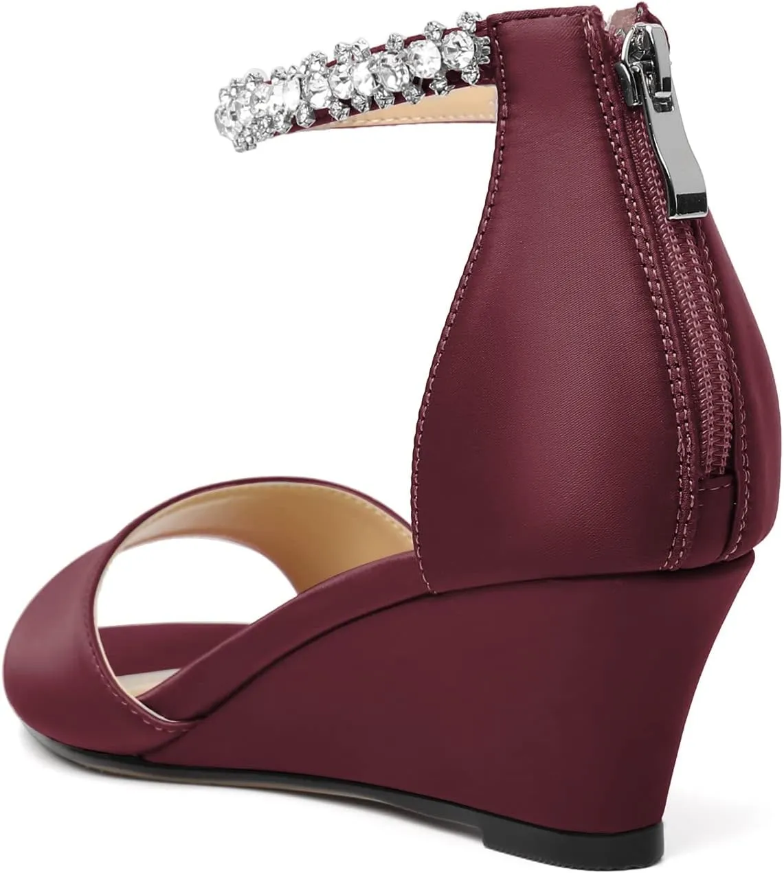 AUMOTED Women Wedge Sandals Peep Open Toe Mid Low Heel Slip-on Slingback Double Elastic Band Heeled Dress Summer Shoes 2 Inch