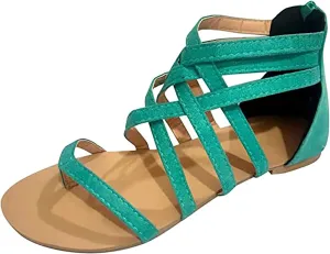 Back Zipper Sandals for Women Summer Ankle Straps Gladiator Flat Sandals Casual Cross Straps Thong Clip Toe Flip Flops Lightweight Beach Shoes Slipper