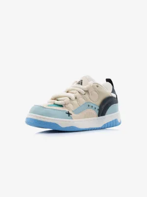 Balanshica Femme White & Blue Thick-Lace Flat Sole Sneakers