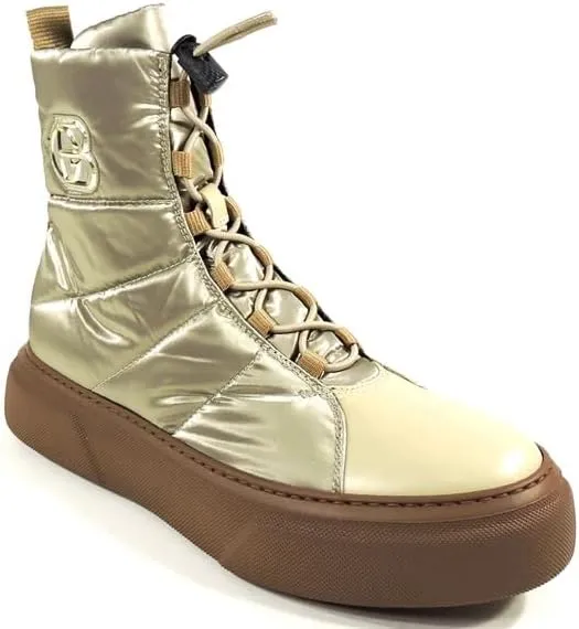 Baldinini Women's Beige Winter Comfort Flat Fashion Booties, Lace-Up/zip