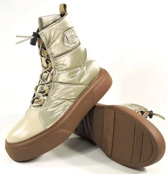 Baldinini Women's Beige Winter Comfort Flat Fashion Booties, Lace-Up/zip