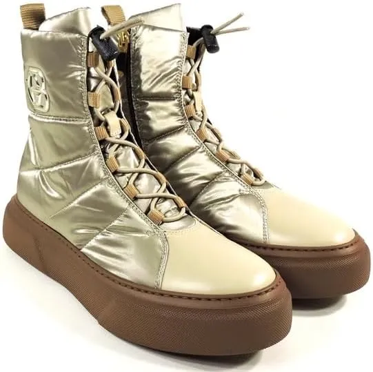 Baldinini Women's Beige Winter Comfort Flat Fashion Booties, Lace-Up/zip