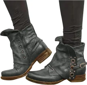 Bcshiye Ankle Boots for Women Low Heel,Fashion Slip-on Dressy Round Toe Combat Boots Comfort Western Chelsea Booties