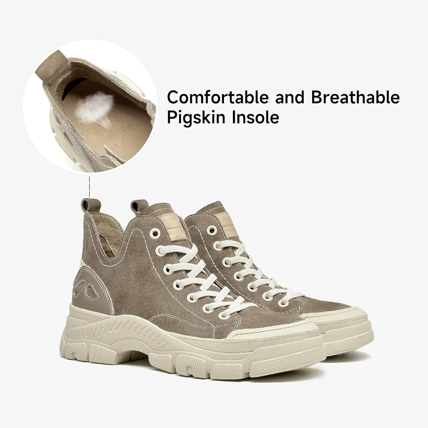 BEAU TODAY Women’s Flat Sneakers, Retro Comfortable Lace-up Fashion Sneakers for Women, Buckle Decoration Casual Leather Walking Shoes