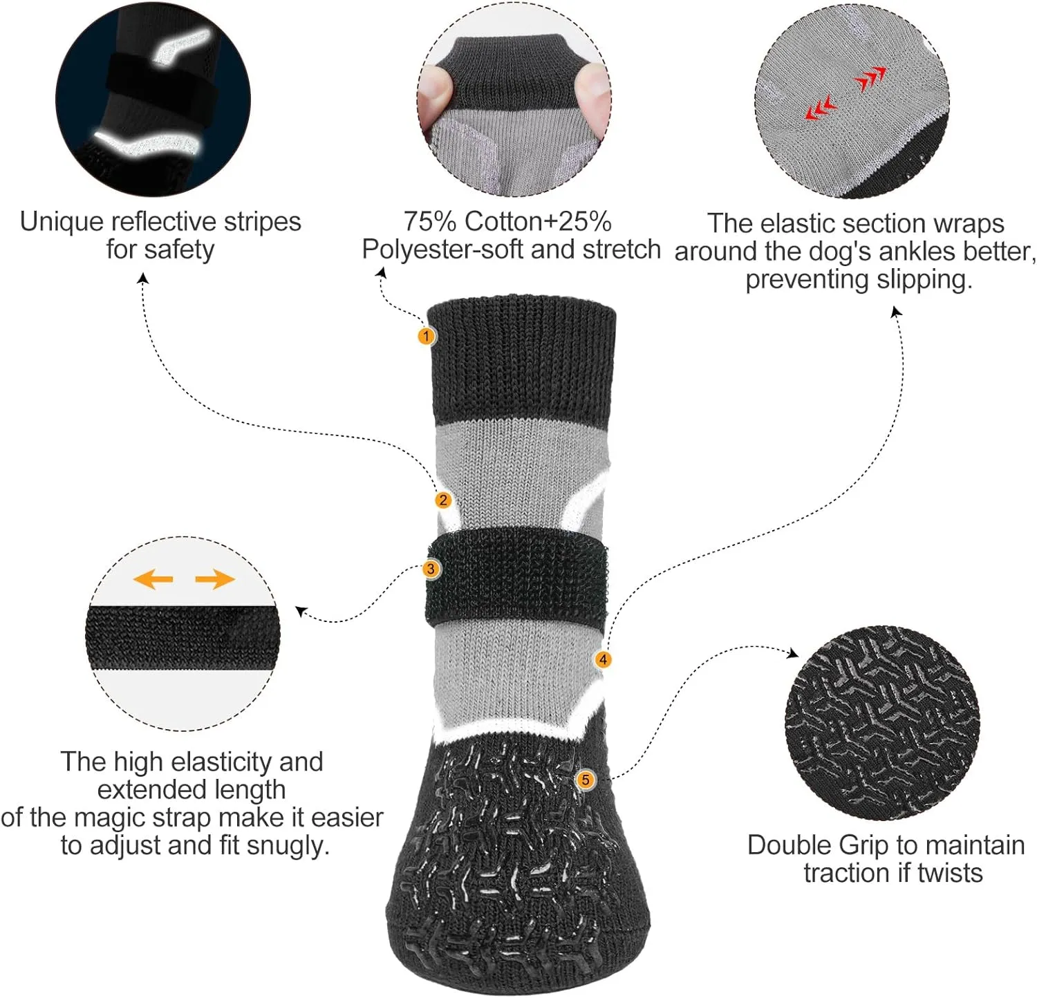 BEAUTYZOO Dog Socks to Prevent Licking Paws, Dog Shoes for Hot/Cold Pavement, Non Slip Dogs Boots & Paw Protectors Reflective with Grips for Hardwood Floor Small Medium Large Senior Dog Booties