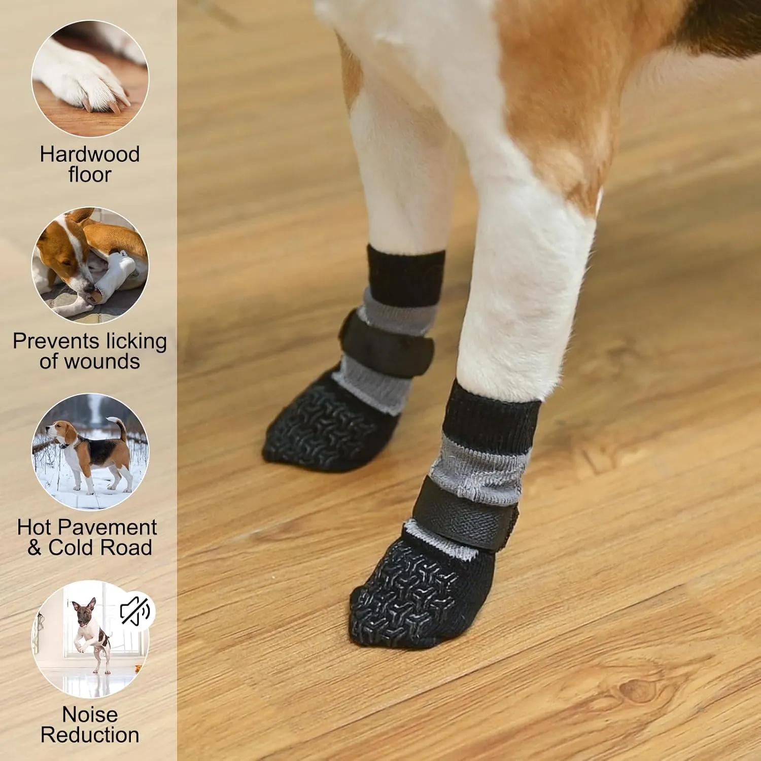 BEAUTYZOO Dog Socks to Prevent Licking Paws, Dog Shoes for Hot/Cold Pavement, Non Slip Dogs Boots & Paw Protectors Reflective with Grips for Hardwood Floor Small Medium Large Senior Dog Booties