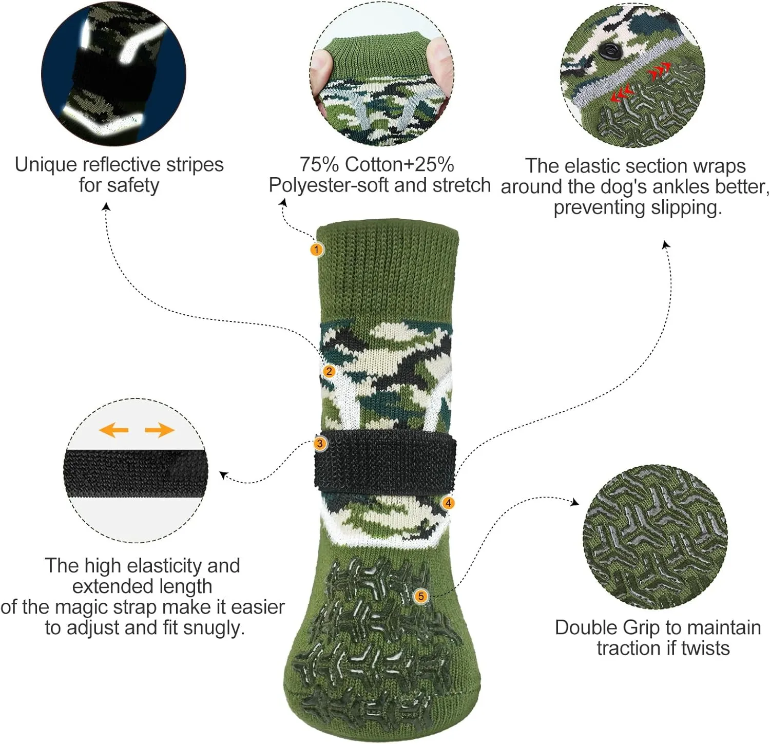 BEAUTYZOO Dog Socks to Prevent Licking Paws, Dog Shoes for Hot/Cold Pavement, Non Slip Dogs Boots & Paw Protectors Reflective with Grips for Hardwood Floor Small Medium Large Senior Dog Booties