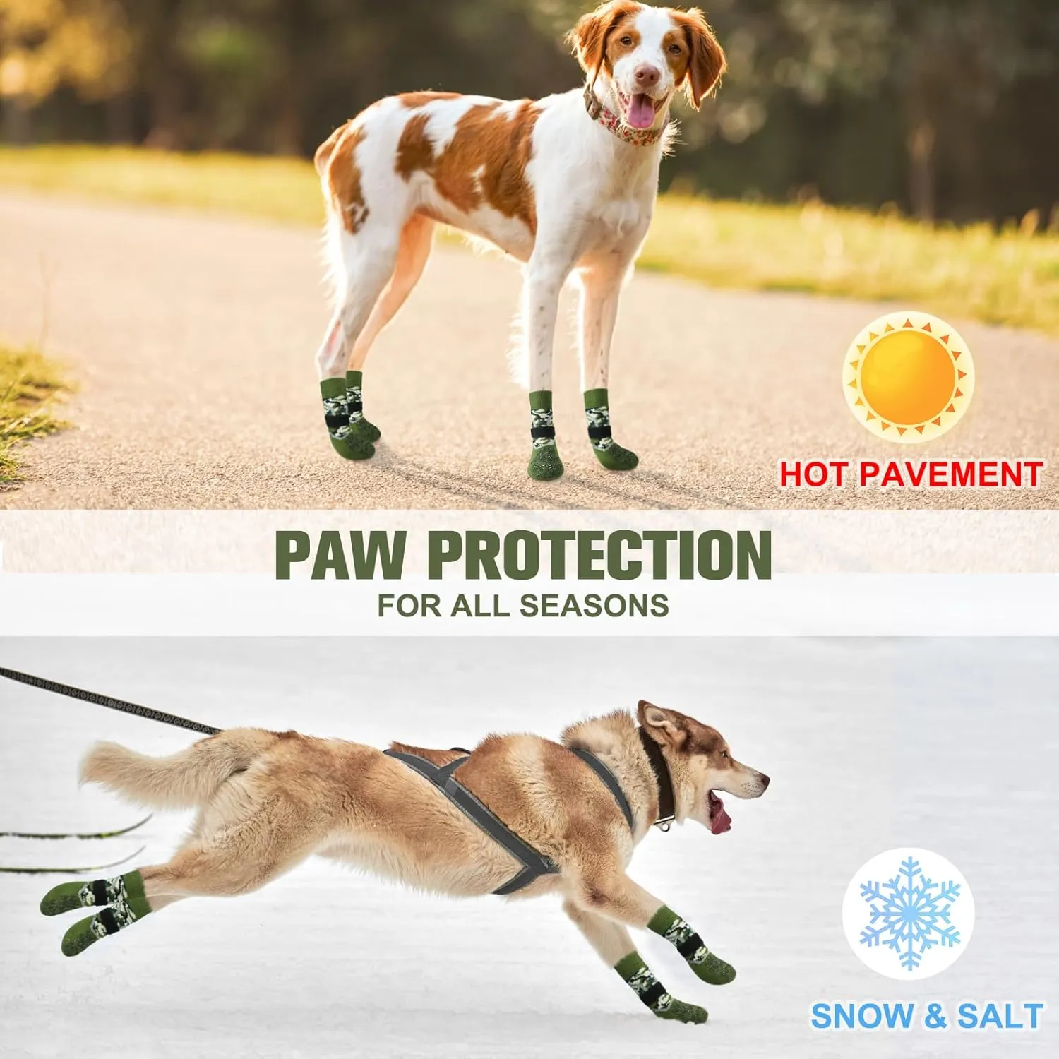BEAUTYZOO Dog Socks to Prevent Licking Paws, Dog Shoes for Hot/Cold Pavement, Non Slip Dogs Boots & Paw Protectors Reflective with Grips for Hardwood Floor Small Medium Large Senior Dog Booties