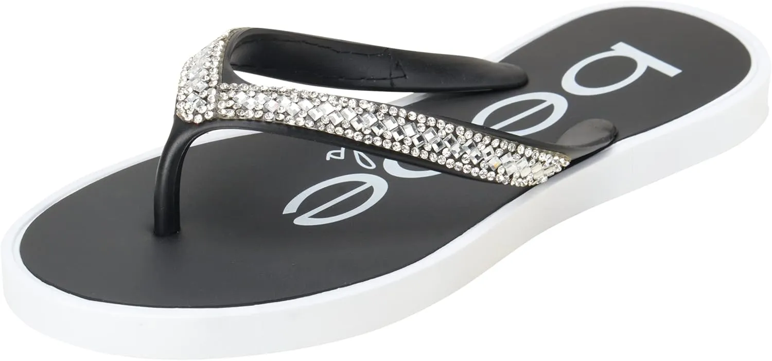 bebe Girls' Sandals - Open Toe Slip On Summer Holiday Rhinestone Thong Flip Flops with Soft Strap and Cushioned Sole