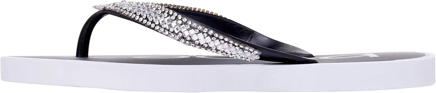 bebe Girls' Sandals - Open Toe Slip On Summer Holiday Rhinestone Thong Flip Flops with Soft Strap and Cushioned Sole