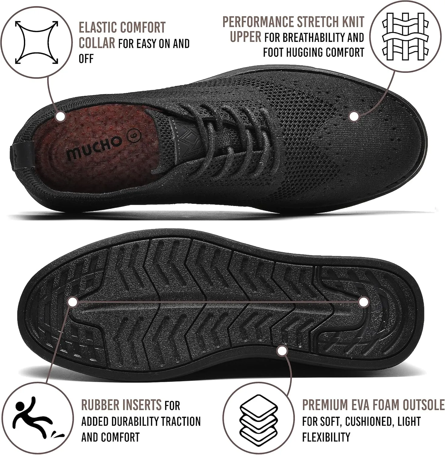 Bergamo Men's Tech Knit Oxford Dress Shoes- Lightweight and Breathable Office Sneakers, Slip-On Business Casual Shoes with Arch Support Footbed for Men