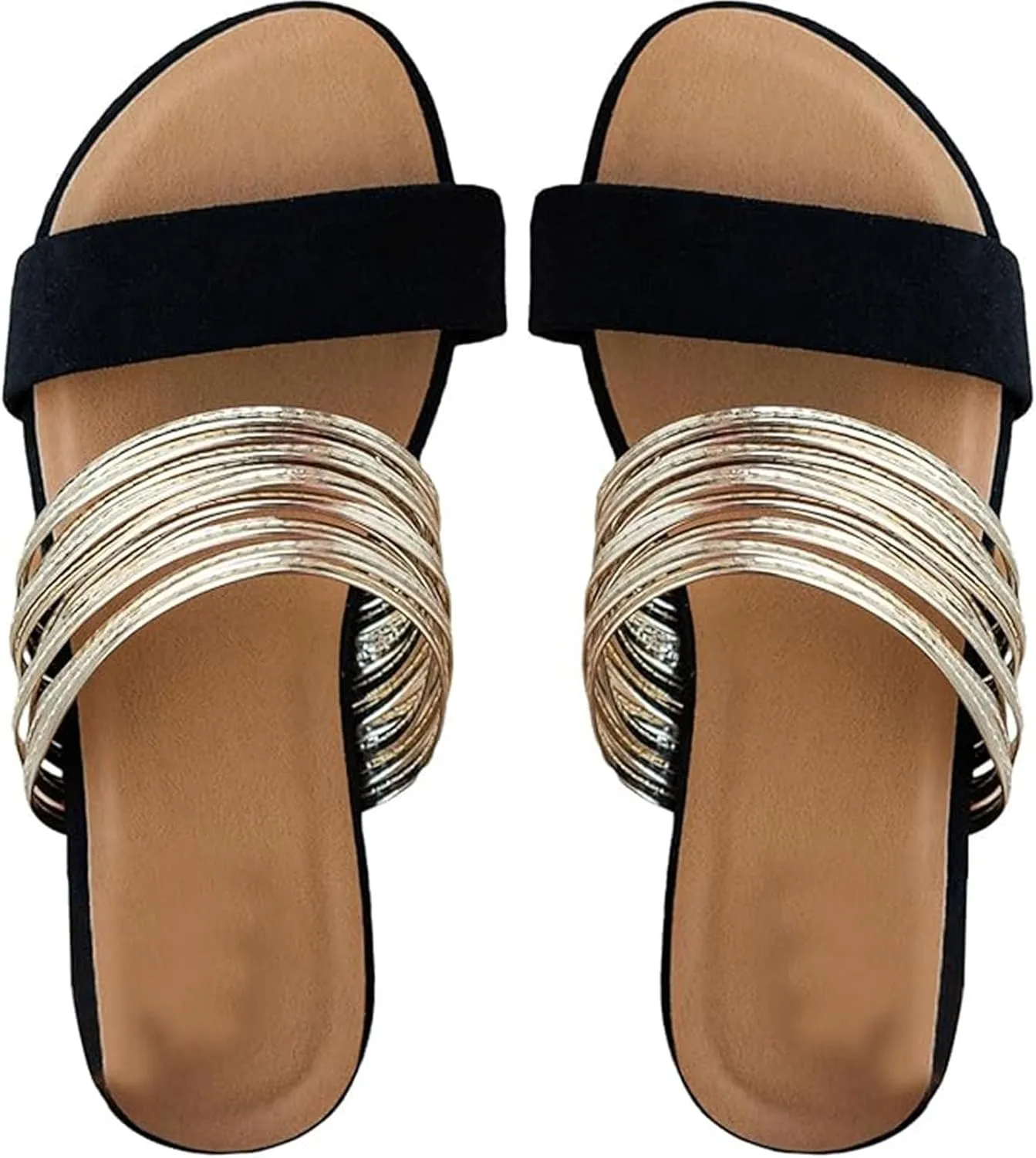 Black Dressy Sandals for Women Strappy Sandals for Women Women's Faux Suede Flat Sandals for Women Dressy Chain Strap Slide Sandal Summer Sandals for Women 2025,Black,US10/EU42