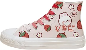 Bobo's House Kawaii Strawberry Bunny High Top Canvas Fashion Sneakers