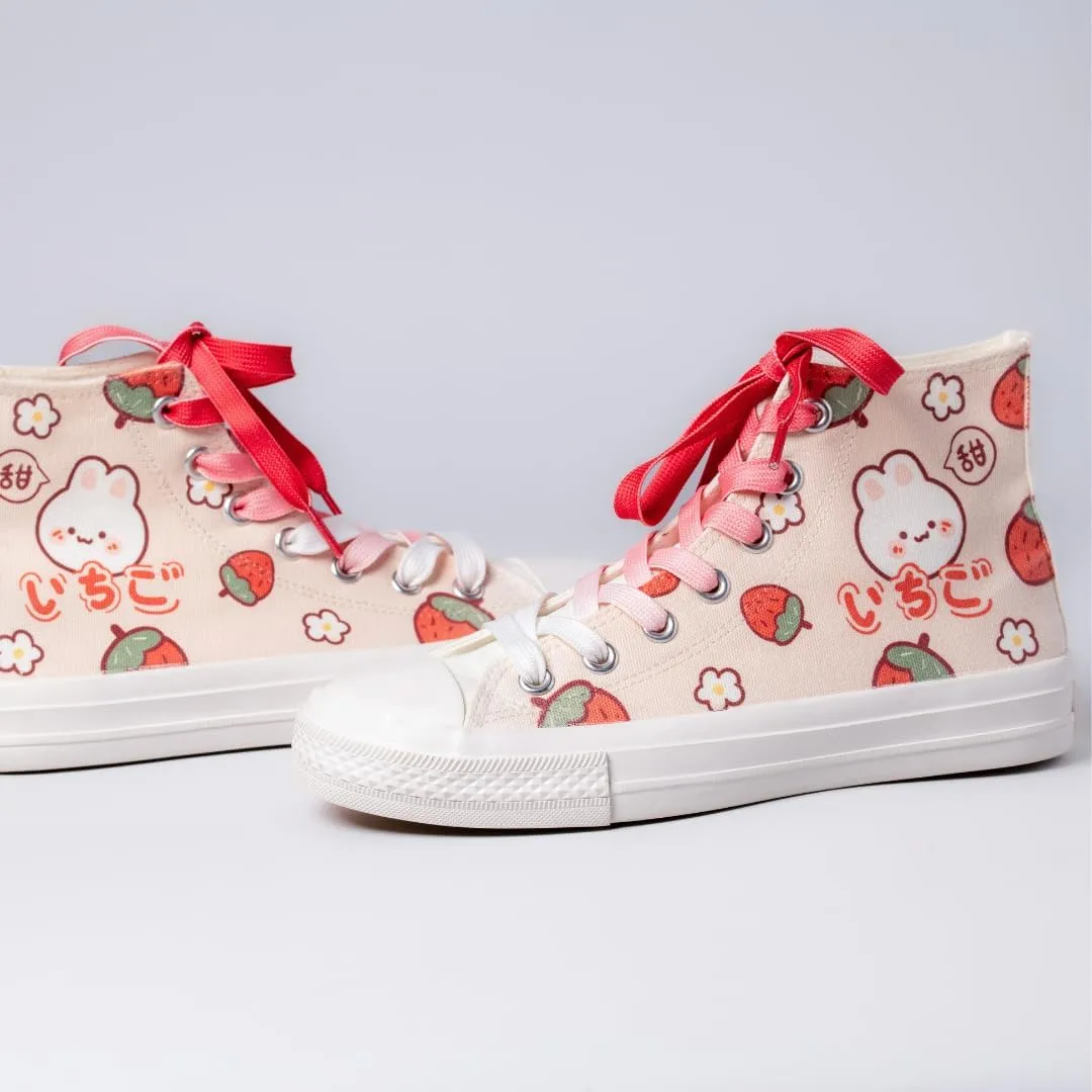 Bobo's House Kawaii Strawberry Bunny High Top Canvas Fashion Sneakers