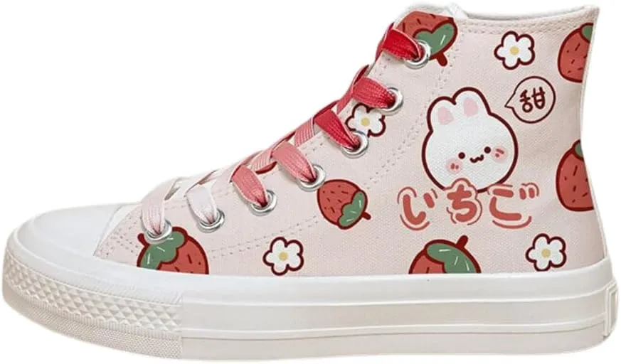 Bobo's House Kawaii Strawberry Bunny High Top Canvas Fashion Sneakers