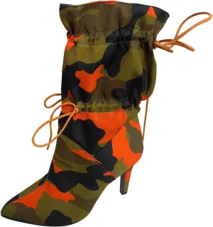 Boots Pointed Camouflage Pattern Mid- Women's High-Heel Thin Fashion Women's Boots Size 5 Womens Boots