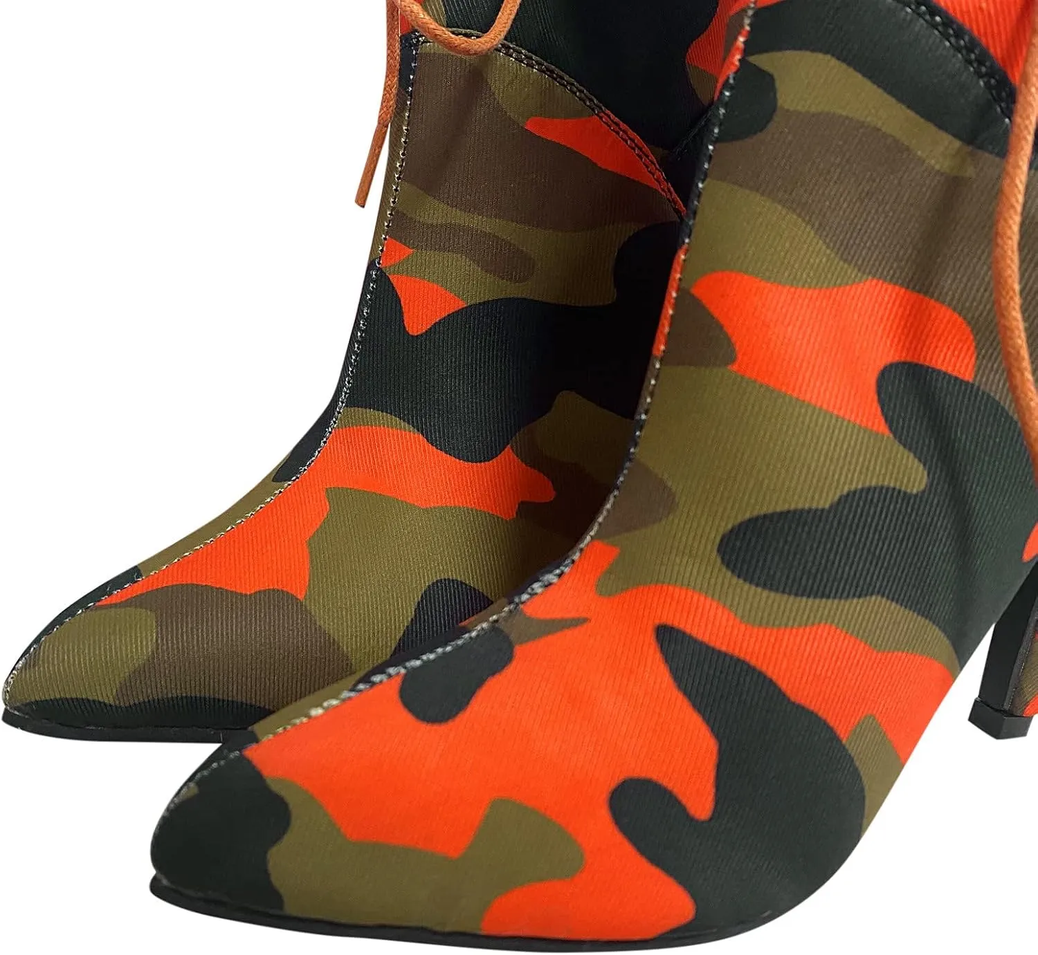 Boots Pointed Camouflage Pattern Mid- Women's High-Heel Thin Fashion Women's Boots Size 5 Womens Boots