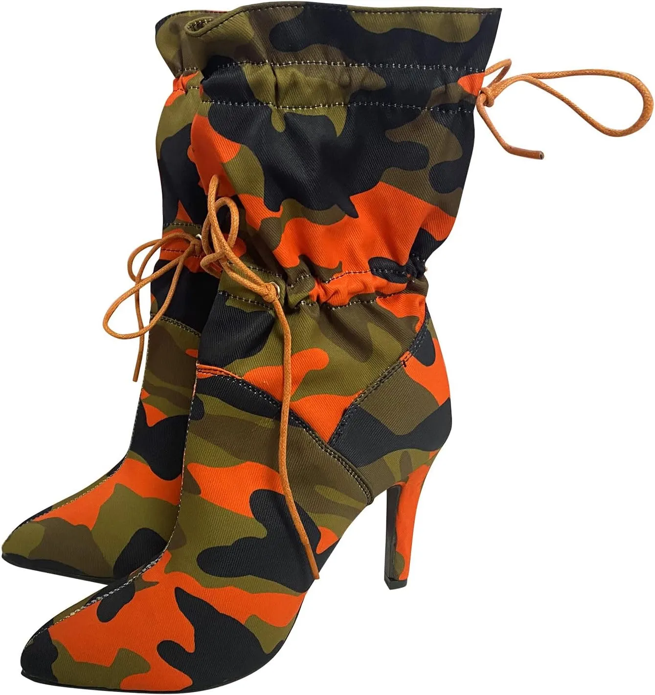 Boots Pointed Camouflage Pattern Mid- Women's High-Heel Thin Fashion Women's Boots Size 5 Womens Boots