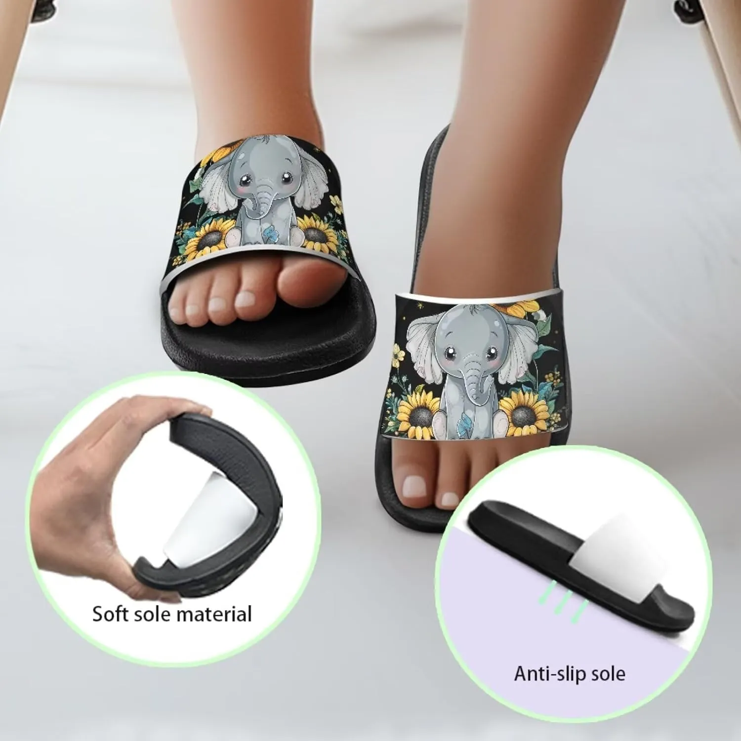 Boys Girls Shower Slippers Non-Slip Lightweight Open Toe Slip on Sandals for Beach Pool Camping