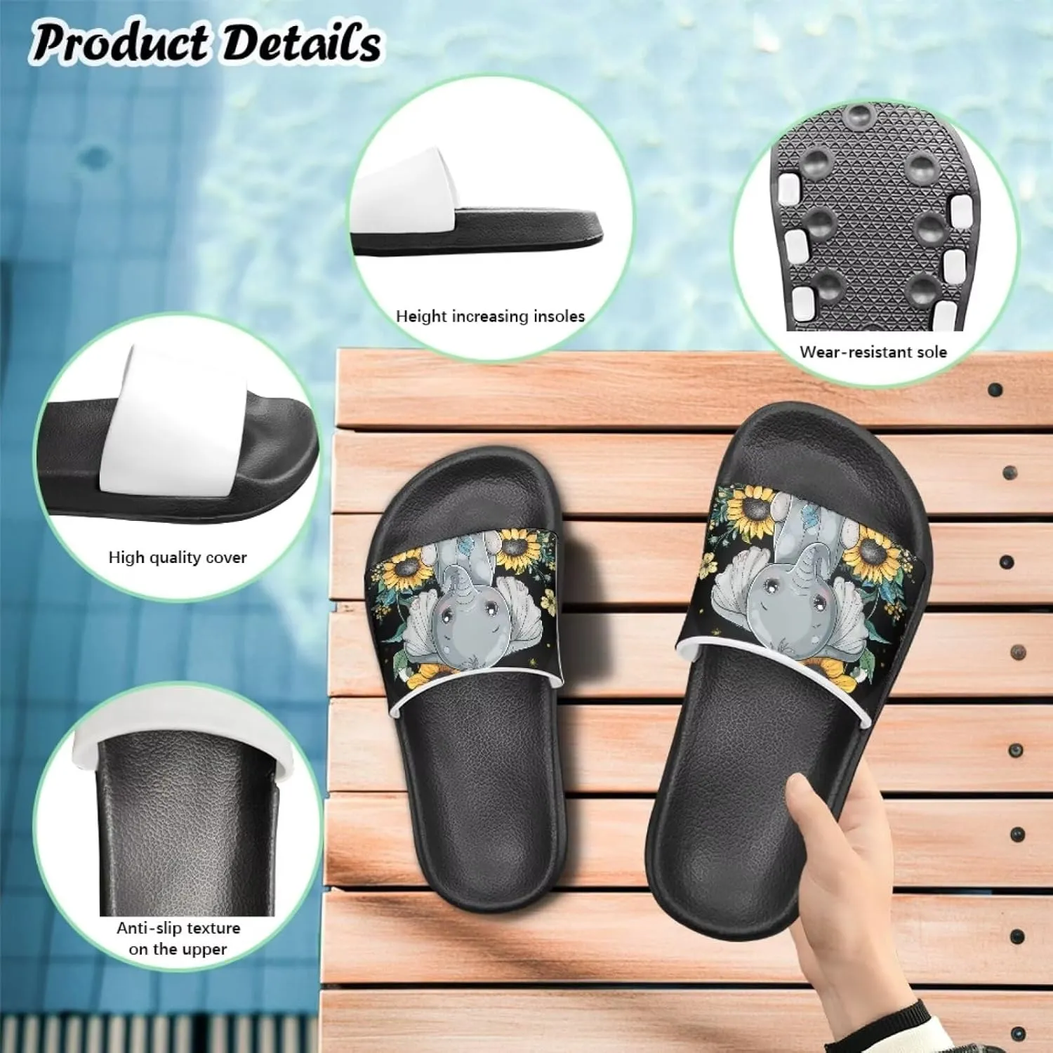 Boys Girls Shower Slippers Non-Slip Lightweight Open Toe Slip on Sandals for Beach Pool Camping