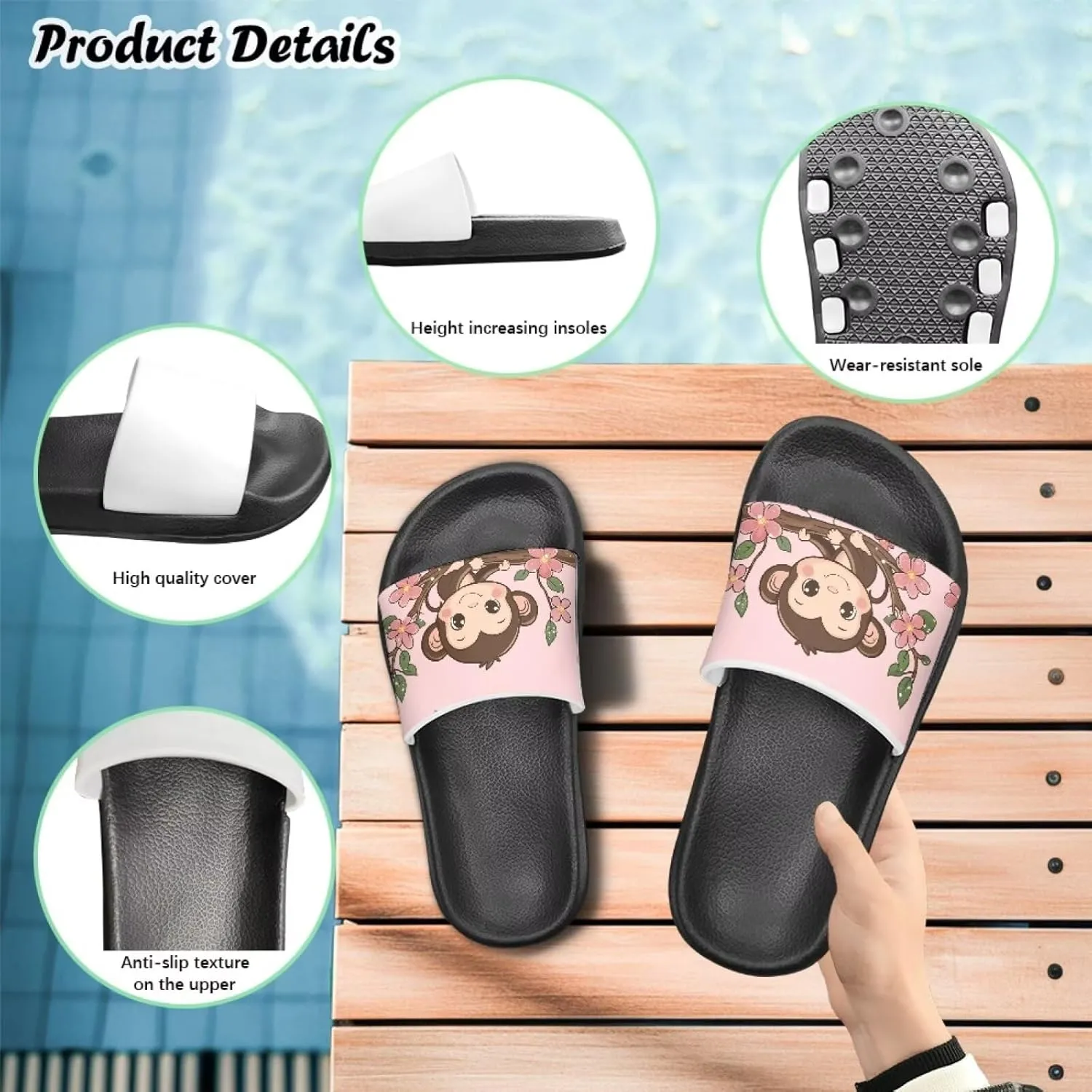 Boys Girls Shower Slippers Non-Slip Lightweight Open Toe Slip on Sandals for Beach Pool Camping