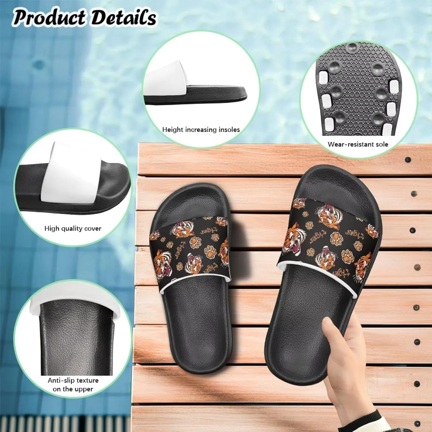Boys Slide Sandals Kids Summer Slippers Slip On for Outdoor Beach Pool Shower (Little Kid/Big Kid)