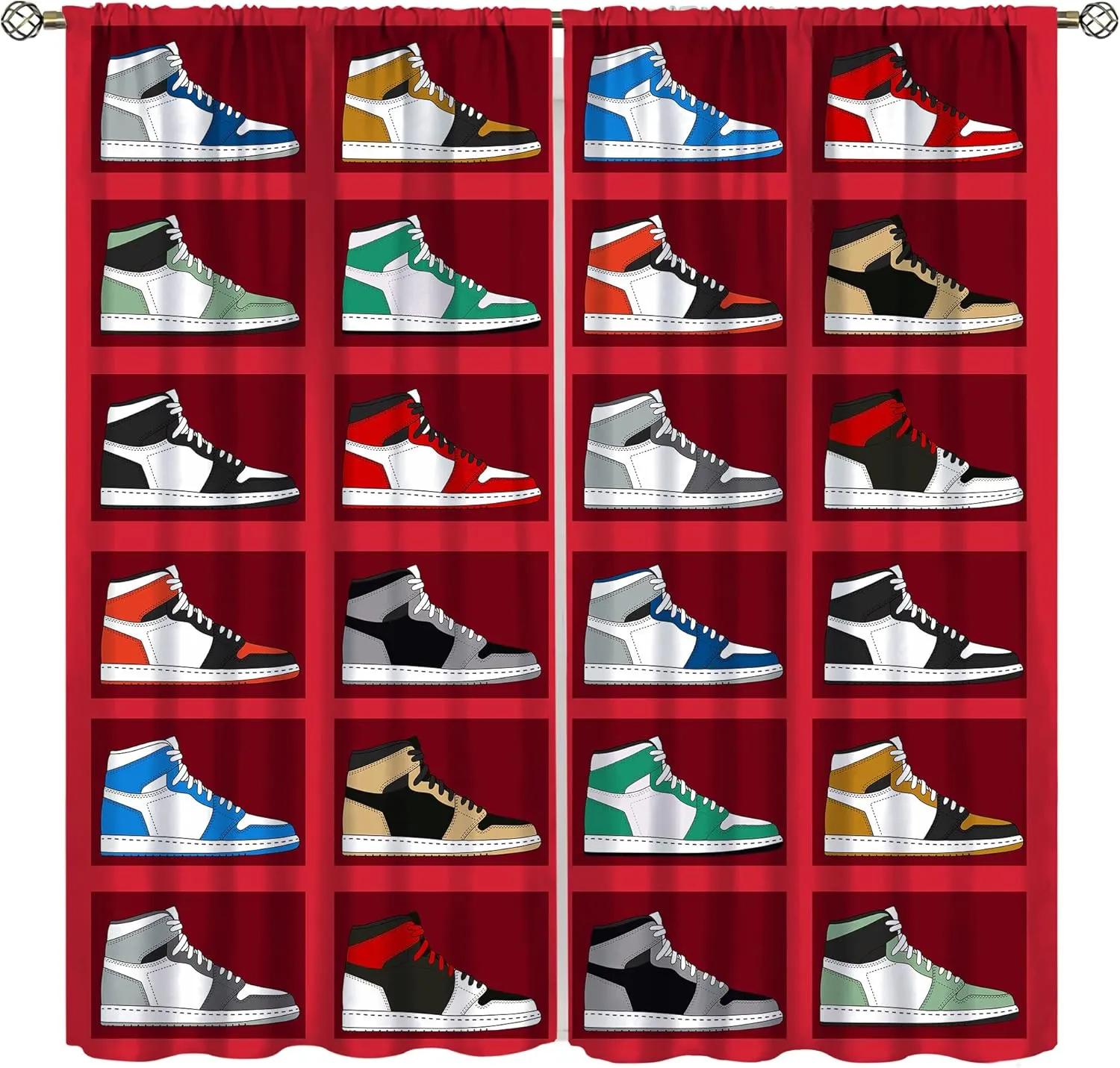 Boys Sports Theme Basketball Shoes Curtains,Cool Colorful Sneakers for Teenage Boys Bedroom Living Room 42x54 Inch