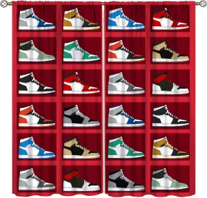 Boys Sports Theme Basketball Shoes Curtains,Cool Colorful Sneakers for Teenage Boys Bedroom Living Room 42x54 Inch
