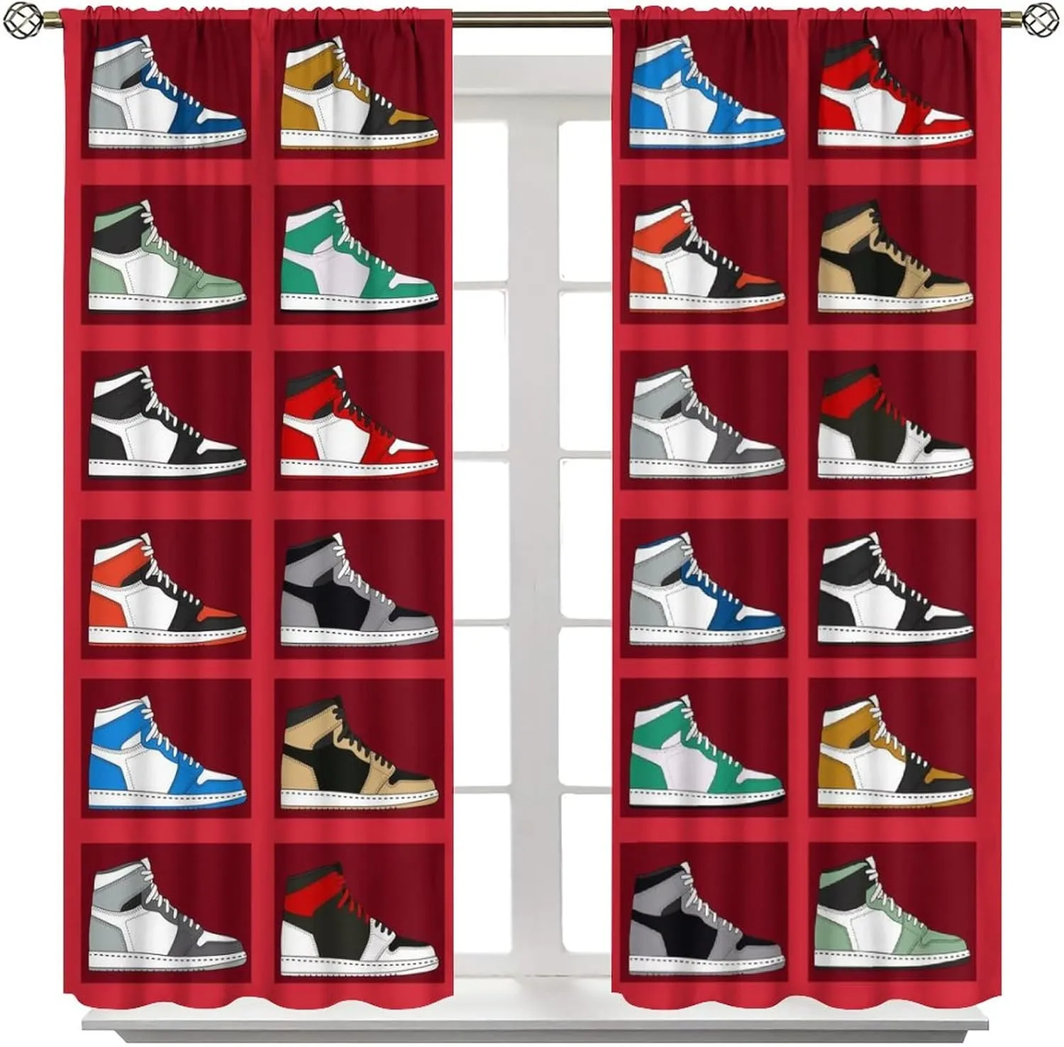Boys Sports Theme Basketball Shoes Curtains,Cool Colorful Sneakers for Teenage Boys Bedroom Living Room 42x54 Inch
