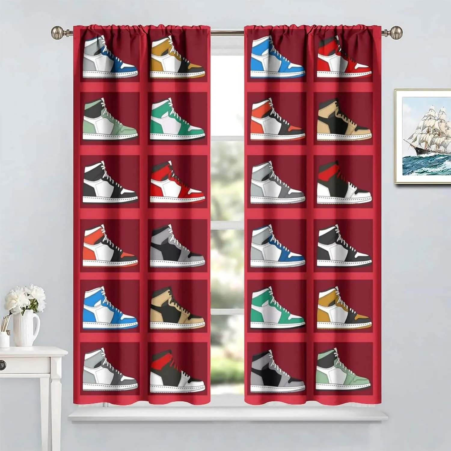 Boys Sports Theme Basketball Shoes Curtains,Cool Colorful Sneakers for Teenage Boys Bedroom Living Room 42x54 Inch
