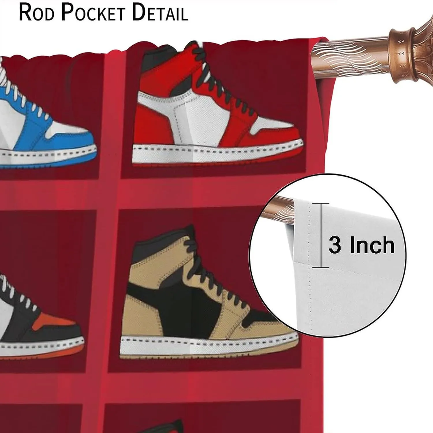 Boys Sports Theme Basketball Shoes Curtains,Cool Colorful Sneakers for Teenage Boys Bedroom Living Room 42x54 Inch