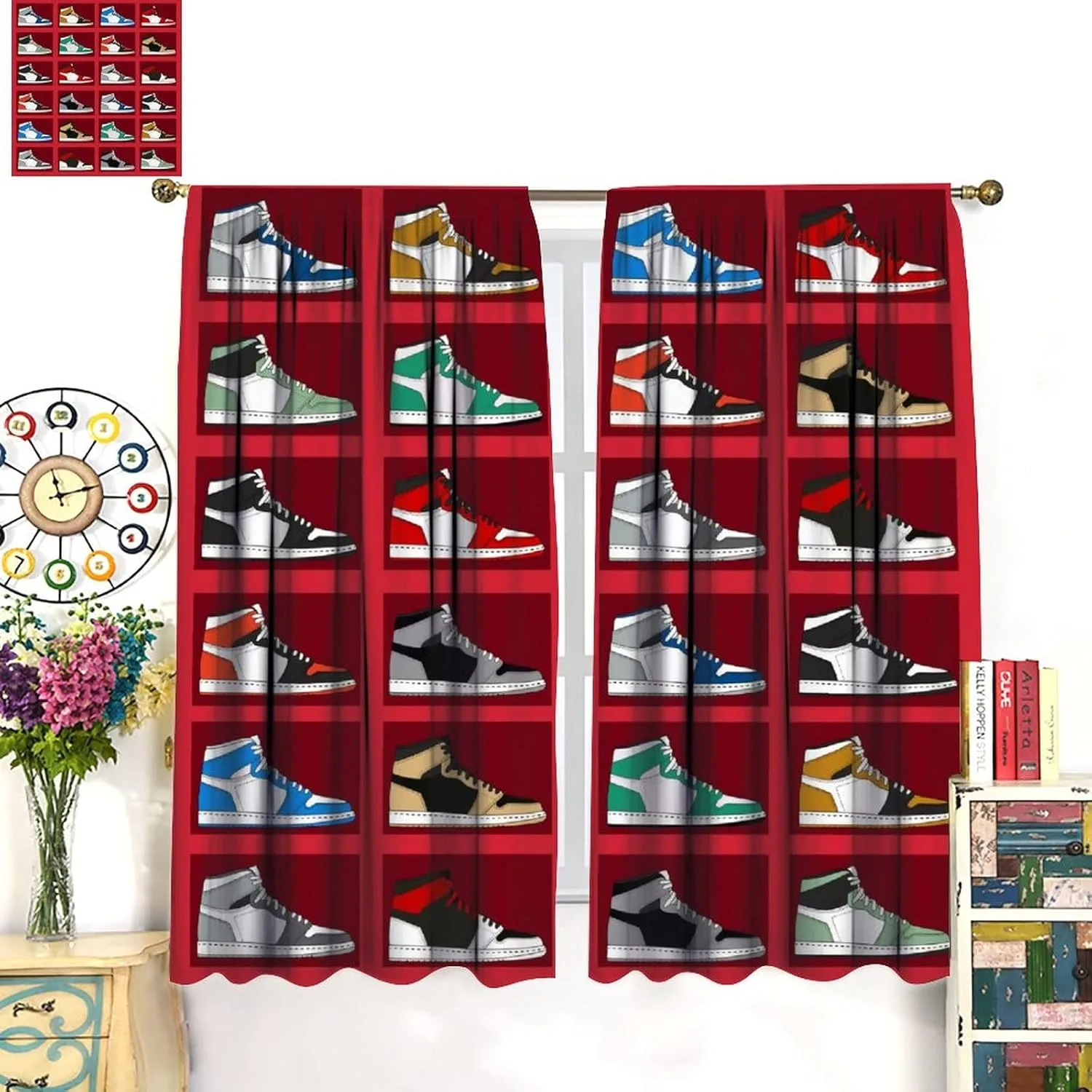 Boys Sports Theme Basketball Shoes Curtains,Cool Colorful Sneakers for Teenage Boys Bedroom Living Room 42x54 Inch